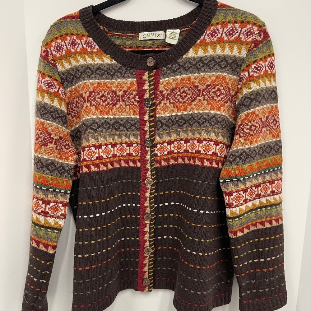 Orvis Lambswool Vintage Fair Isle Sweater Women’s L